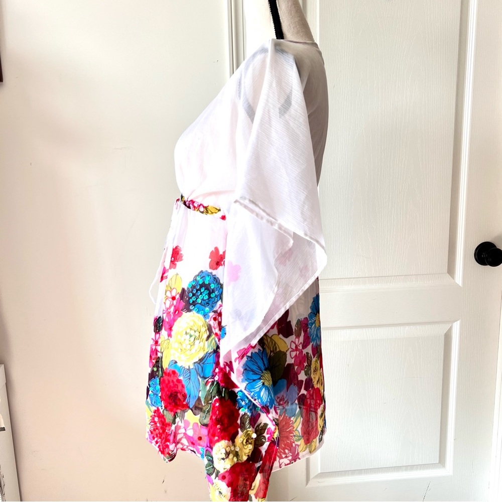 RHONA SUTTON Floral Sequin Embellished Drawstring Swim Cover Up—SZ. S/M - Picture 7 of 15